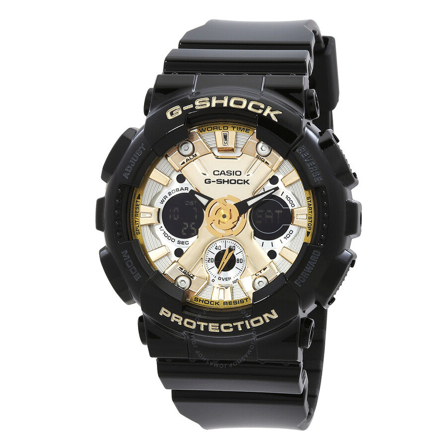 Casio G-Shock Alarm World Time Quartz Analog-Digital Gold Dial Ladies Watch GMAS120GB-1A - Dawson Watches