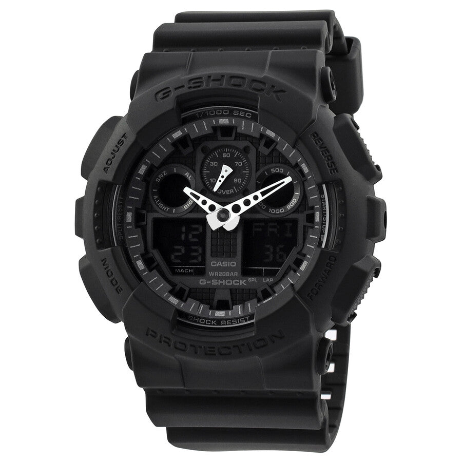 Casio G-Shock Perpetual Alarm World Time Chronograph Quartz Analog-Digital Black Dial Men's Watch GA-100-1A1 - Dawson Watches