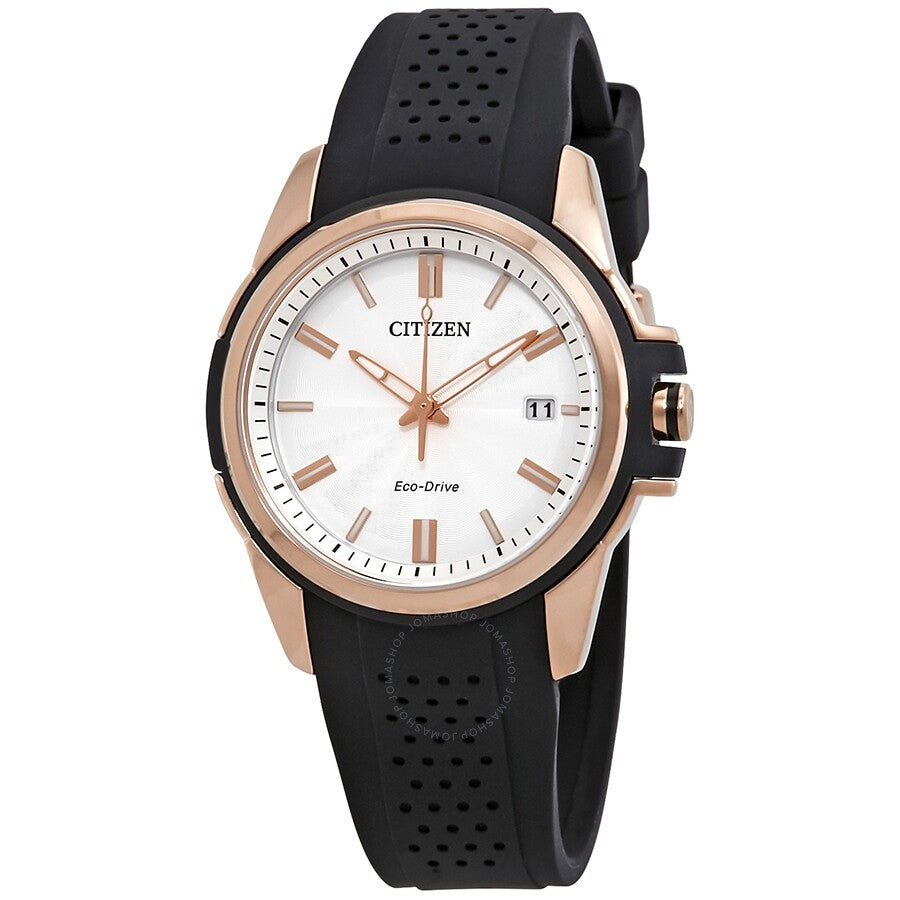 Citizen AR Silver Dial Ladies Black Silicone Solar Watch FE6133-09A - Dawson Watches