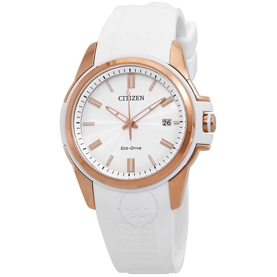 Citizen AR Eco-Drive Silver Dial Ladies White Silicone Watch FE6136-01A - Dawson Watches