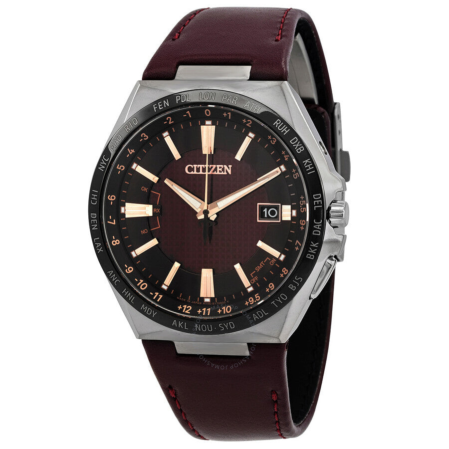 Citizen Attesa Perpetual World Time Burgundy Dial Men's Watch CB0216-07W - Dawson Watches
