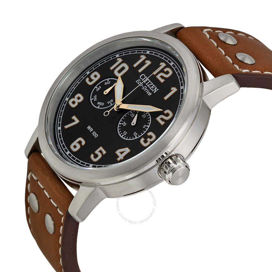 Citizen Avion Multi-Function Eco Drive Black Dial Brown Leather Men's Watch AO9030-05E - Dawson Watches #2