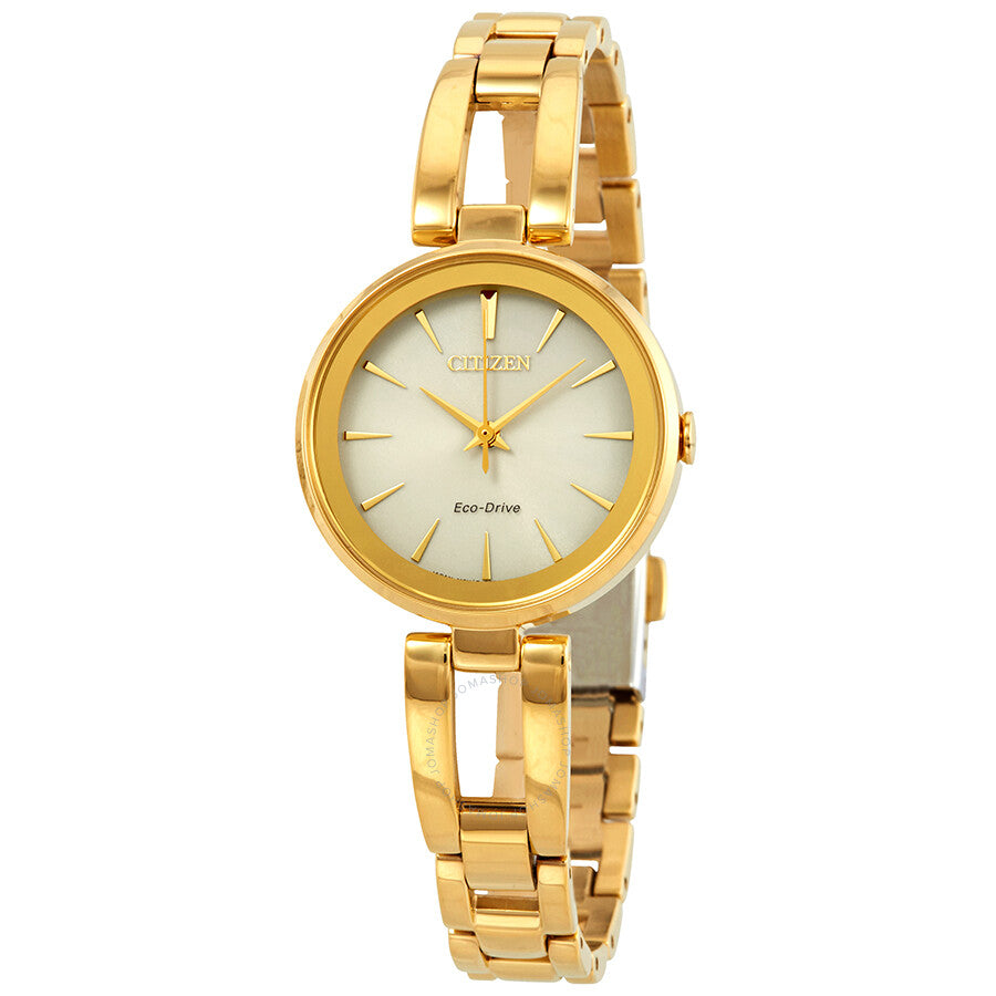 Citizen Axiom Eco-Drive Champagne Dial Yellow Gold-tone Ladies Watch EM0638-50P - Dawson Watches