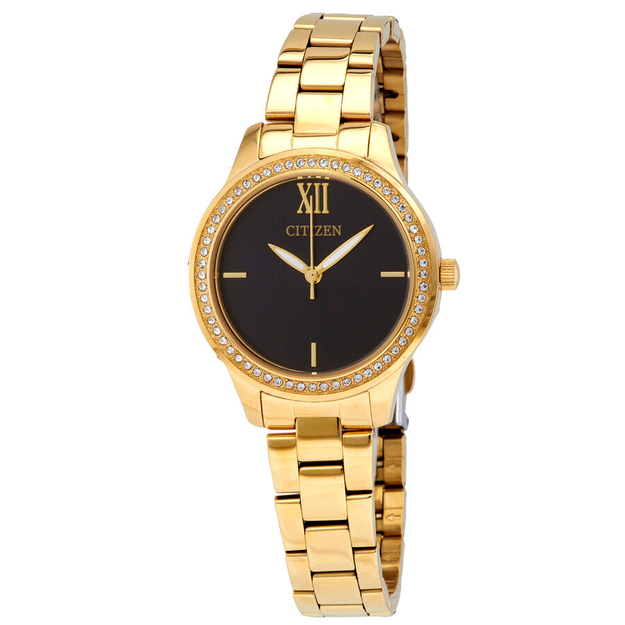 Citizen Black Dial Quartz Ladies Crystal Watch EL3082-55E - Dawson Watches