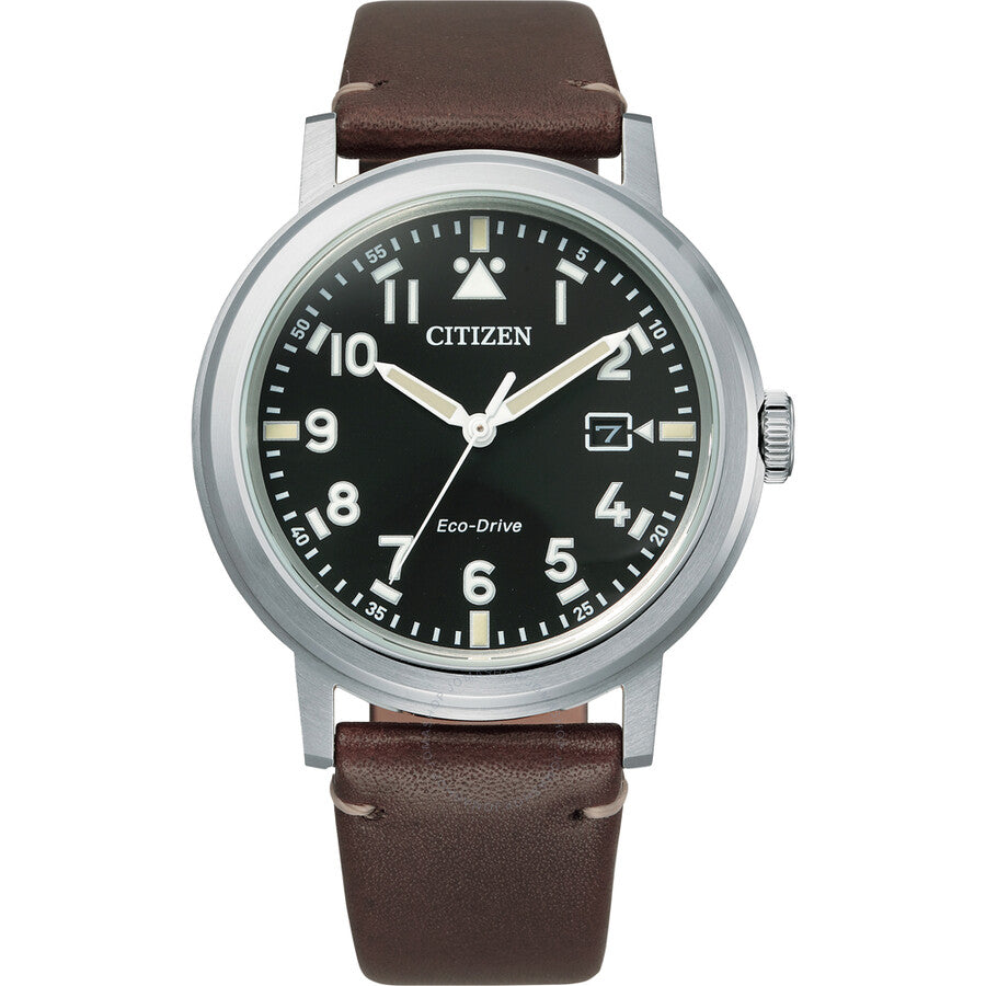 Citizen Eco-Drive Black Dial Brown Leather Men's Watch AW1620-21E - Dawson Watches