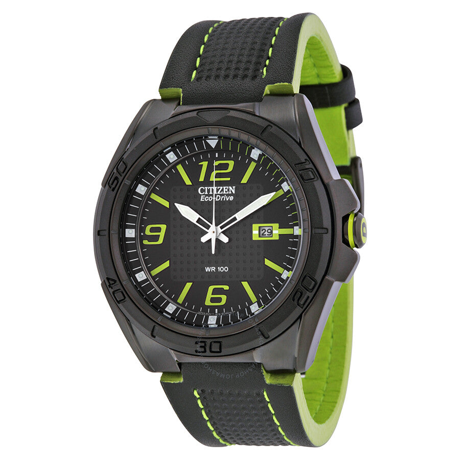 Citizen BRT Eco-Drive Black Dial Black Leather Strap Men's Watch AW1385-11H - Dawson Watches
