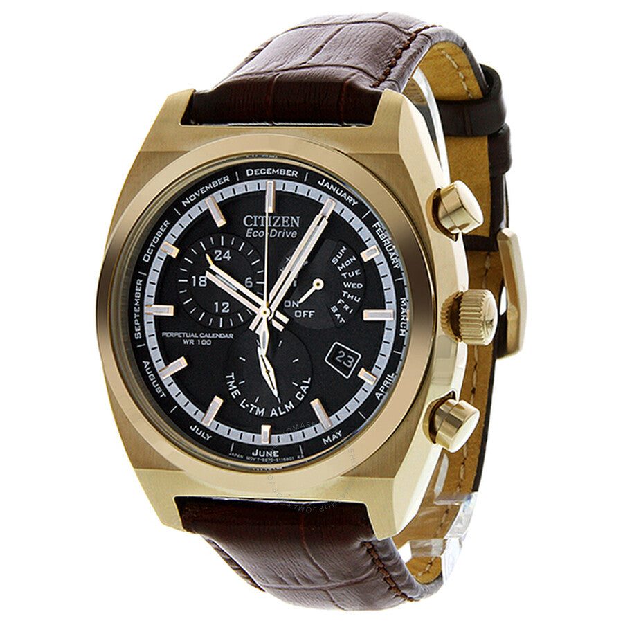 Citizen Calibre 8700 Eco-Drive Black Dial Rose Gold-Tone Steel Brown Leather Strap Men's Watch BL8123-03E - Dawson Watches