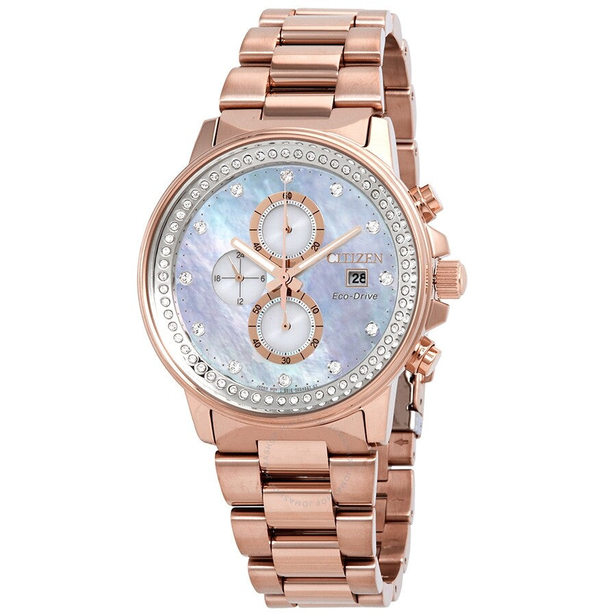 Citizen Chandler Chronograph Eco-Drive Mother of Pearl Diamond Watch FB3003-51Y - Dawson Watches