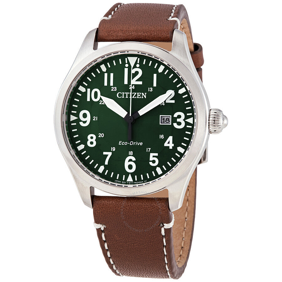 Citizen Chandler Eco-Drive Green Dial Dark Brown Leather Men's Watch BM6838-09X - Dawson Watches