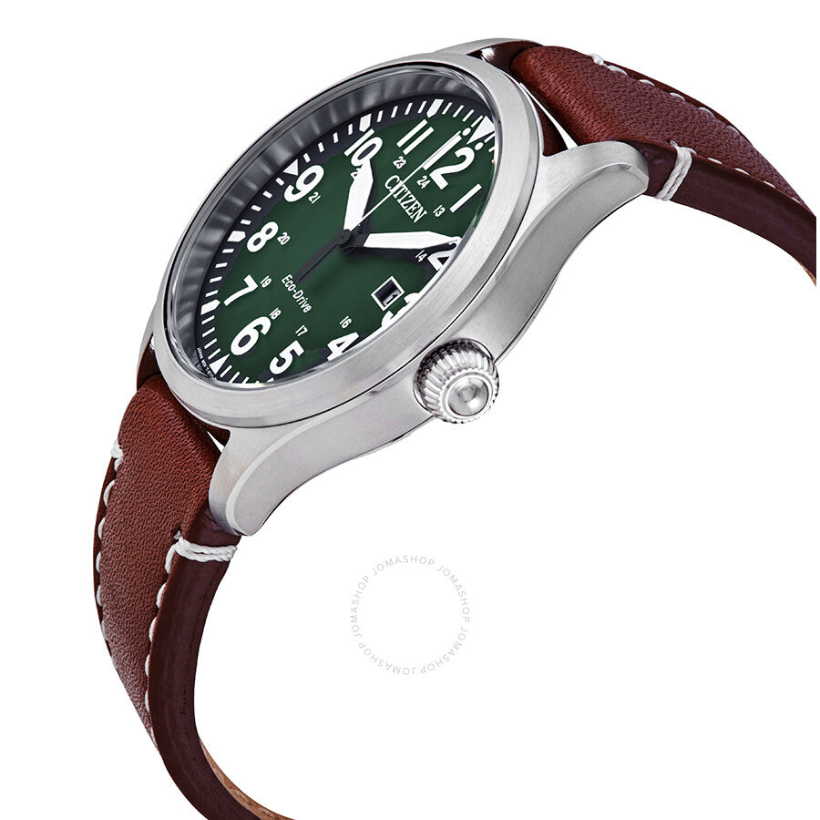 Citizen Chandler Eco-Drive Green Dial Dark Brown Leather Men's Watch BM6838-09X - Dawson Watches #2