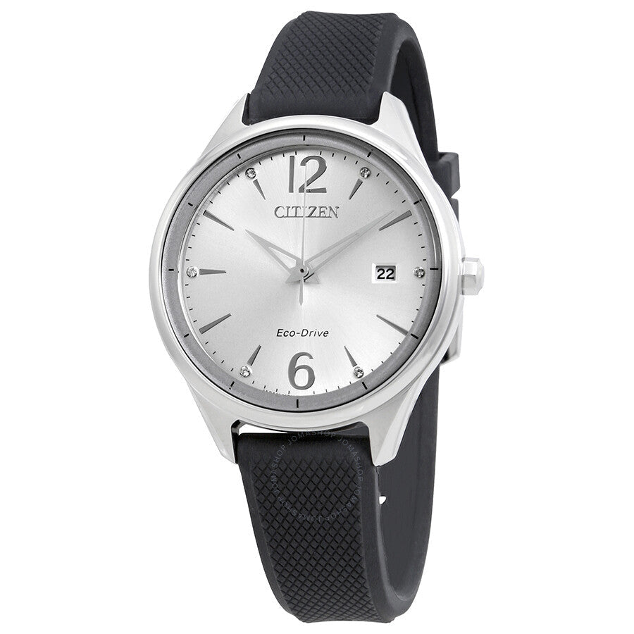 Citizen Chandler Silver Dial Black Silicone Ladies Watch FE6100-16A - Dawson Watches