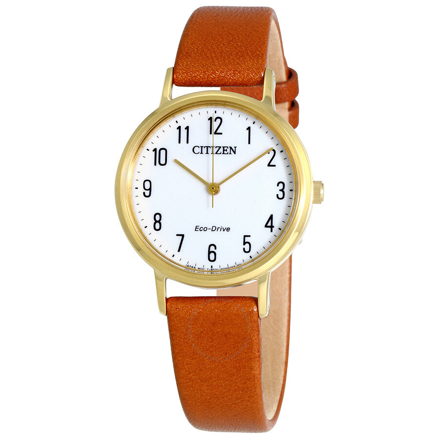 Citizen Chandler Eco-Drive White Dial Brown Leather Ladies Watch EM0572-05A - Dawson Watches