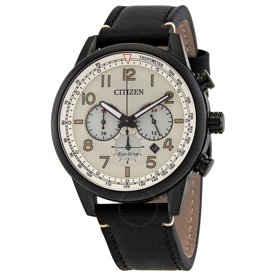 Citizen Chronograph Beige Dial Black-plated Men's Watch CA4425-10X - Dawson Watches