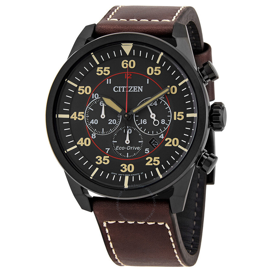 Citizen Chronograph Black Dial Brown Leather Men's Watch CA4218-14E - Dawson Watches
