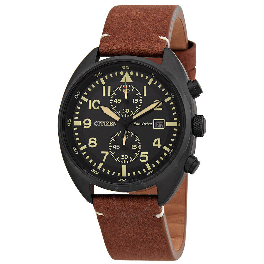 Citizen Chronograph Black Dial Brown Leather Men's Watch CA7045-14E - Dawson Watches