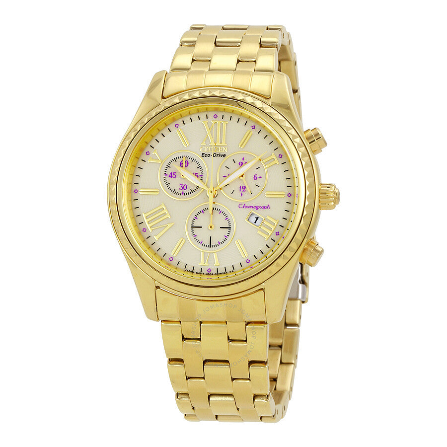 Citizen Chronograph Champagne Dial Gold-Tone Stainless Steel Ladies Watch FB1362-59P - Dawson Watches