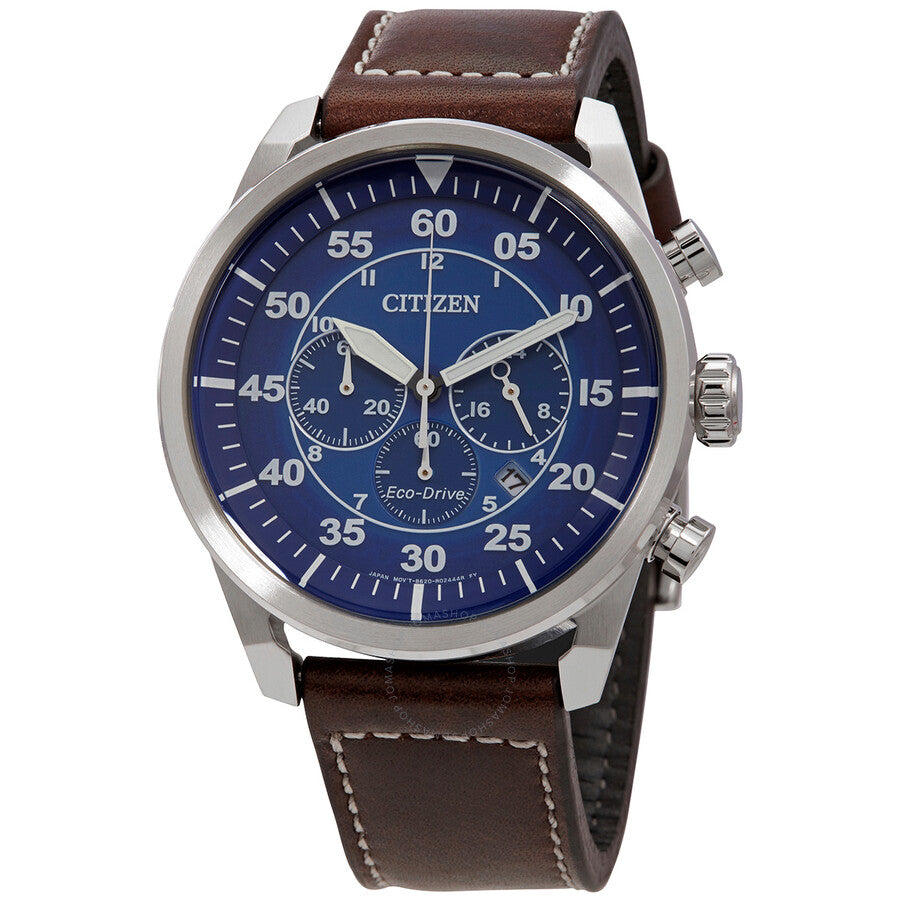 Citizen Chronograph Eco-Drive Blue Dial Brown Leather Men's Watch CA4210-41L - Dawson Watches