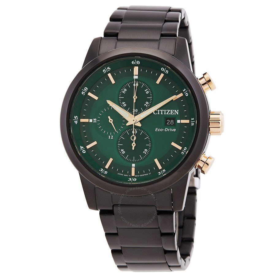 Citizen Chronograph Eco-Drive Green Dial Men's Watch CA0746-85X - Dawson Watches