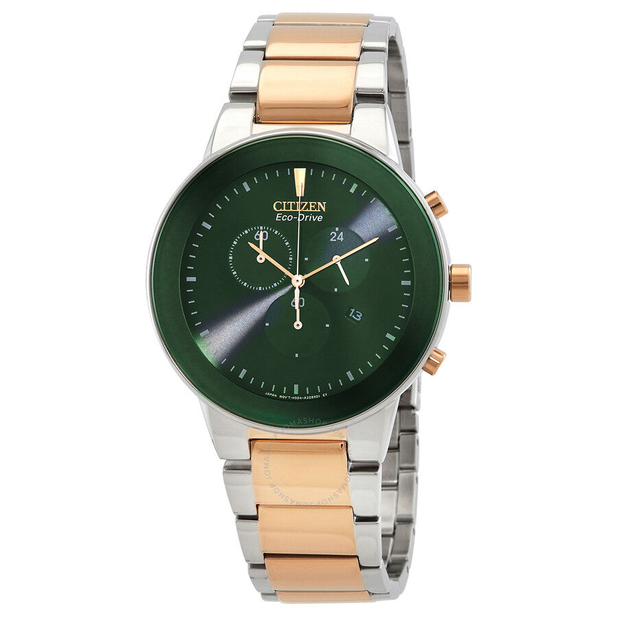 Citizen Chronograph GMT Eco-Drive Green Dial Men's Watch AT2244-84X - Dawson Watches