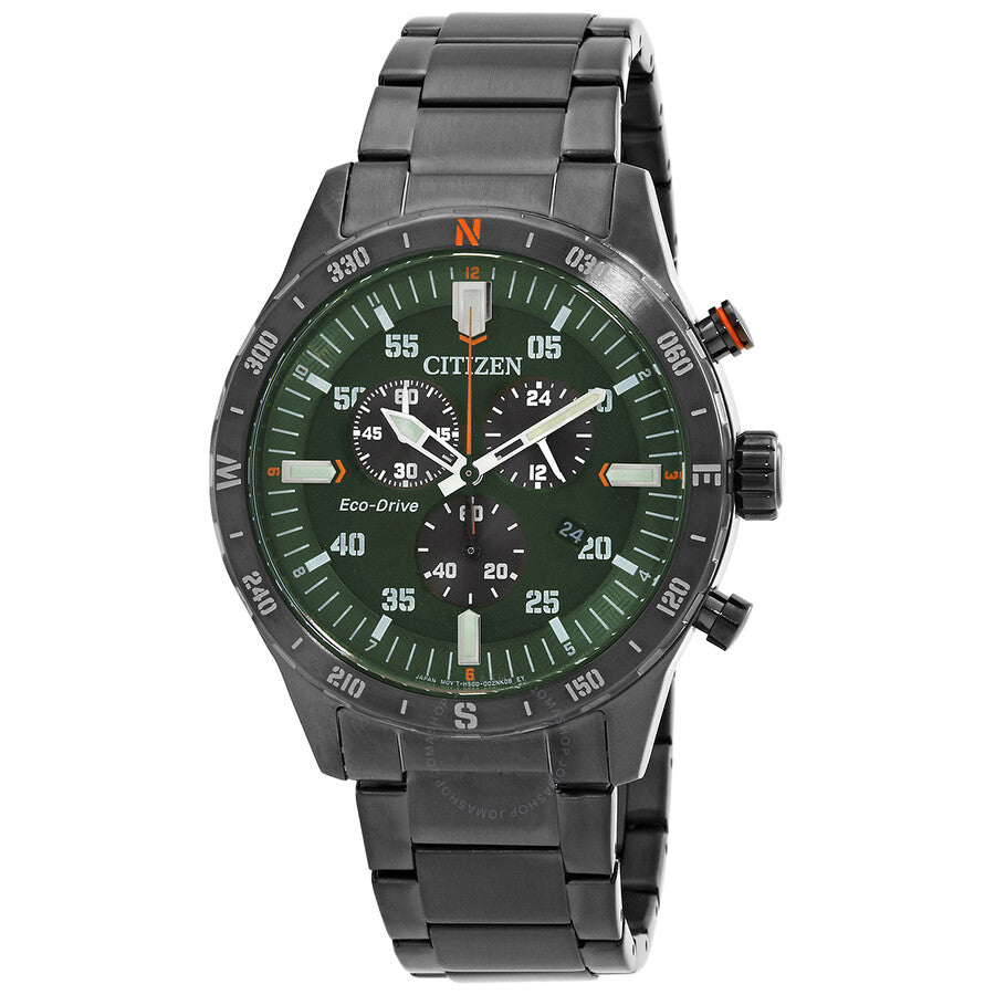 Citizen Chronograph GMT Eco-Drive Green Dial Men's Watch AT2527-80X - Dawson Watches
