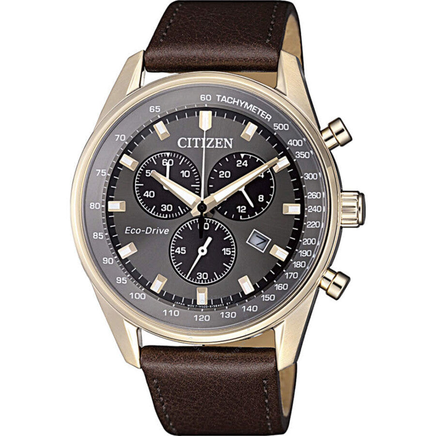 Citizen Chronograph Grey Dial Brown Leather Men's Watch AT2393-17H - Dawson Watches