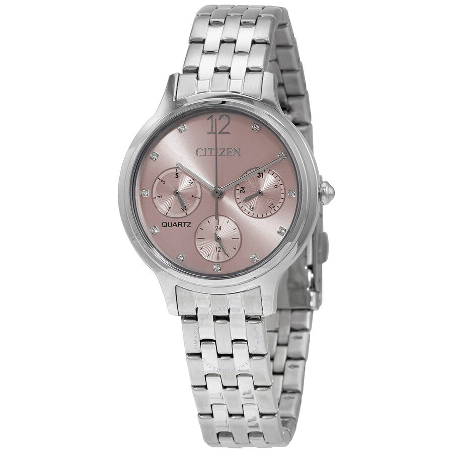 Citizen Chronograph Quartz Crystal Pink Dial Ladies Watch ED8180-52X - Dawson Watches