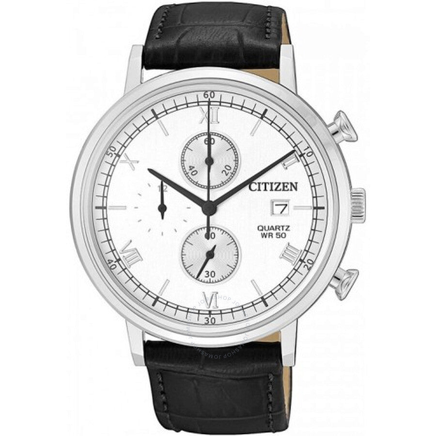 Citizen Chronograph Quartz White Dial Black Leather Men's Watch AN3610-12A - Dawson Watches