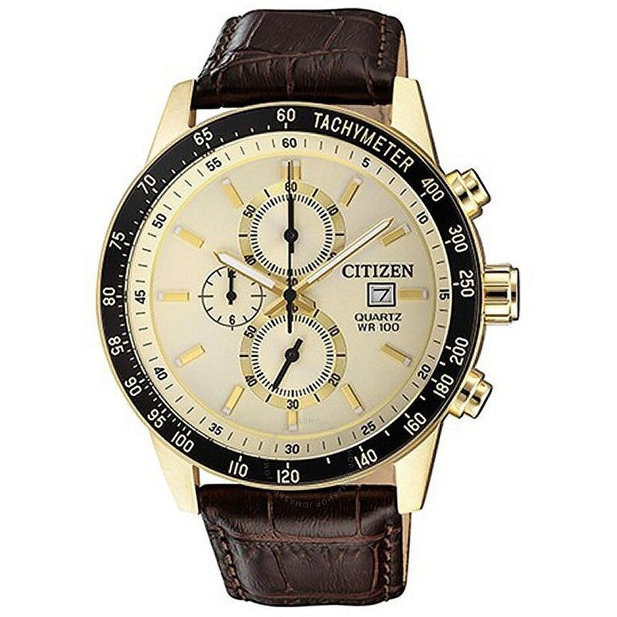 Citizen Chronograph Tachymeter Quartz White Dial Men's Leather Band Watch AN3602-02A - Dawson Watches