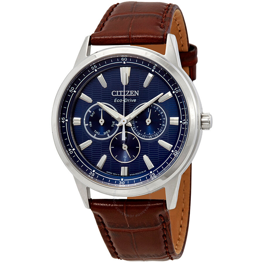 Citizen Corso Blue Dial Brown Leather Men's Watch BU2070-12L - Dawson Watches