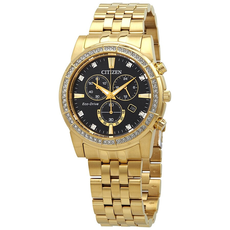 Citizen Corso Chronograph Black Dial Yellow Gold-tone Men's Watch AT2452-52E - Dawson Watches