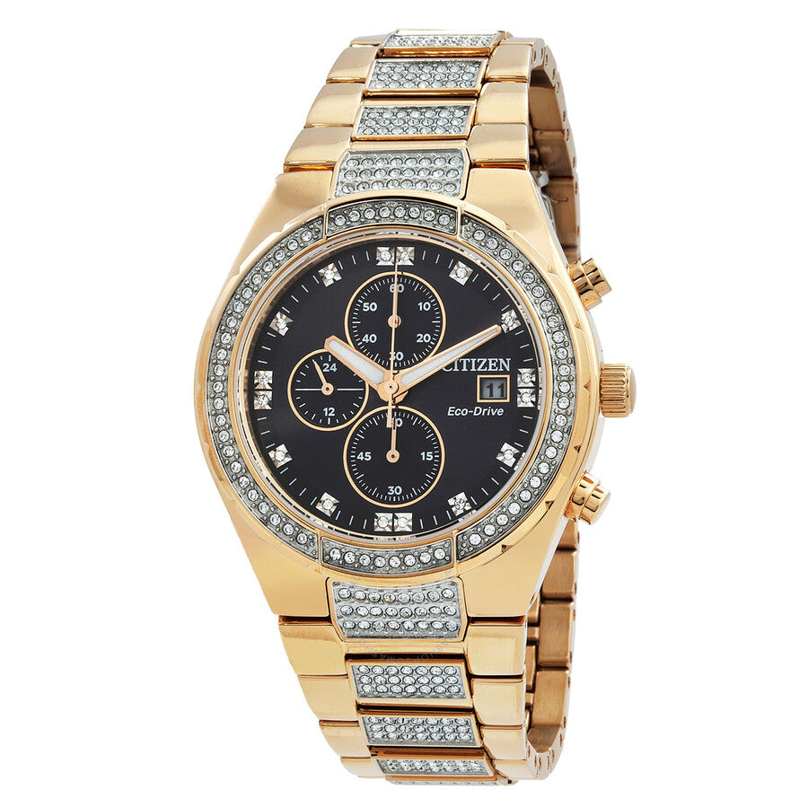 Citizen Crystal Chronograph Eco-Drive Black Dial Men's Watch CA0753-55E - Dawson Watches