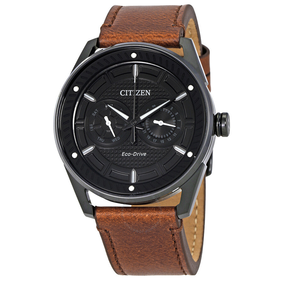 Citizen CTO Eco-Drive Black Dial Brown Leather Men's Watch BU4025-08E - Dawson Watches