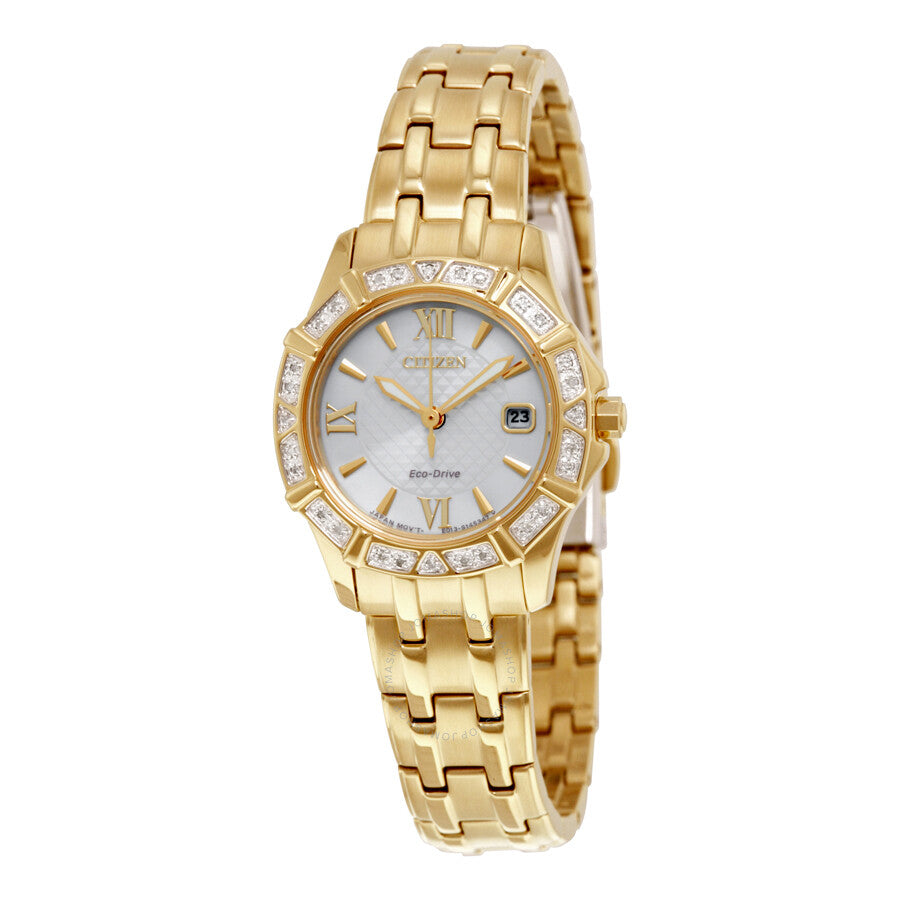 Citizen Diamond Silver Dial Yellow Gold-tone Ladies Watch EW2362-55A - Dawson Watches