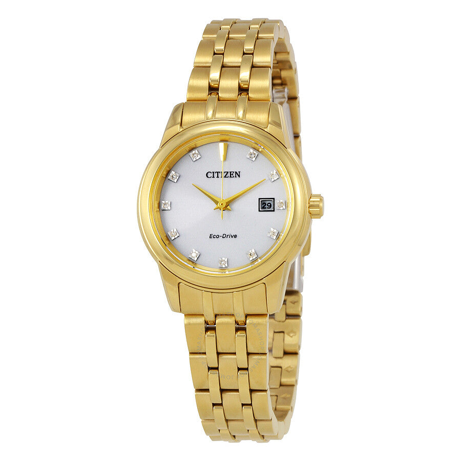 Citizen Diamond Silver Dial Yellow Gold-tone Ladies Watch EW2392-54A - Dawson Watches
