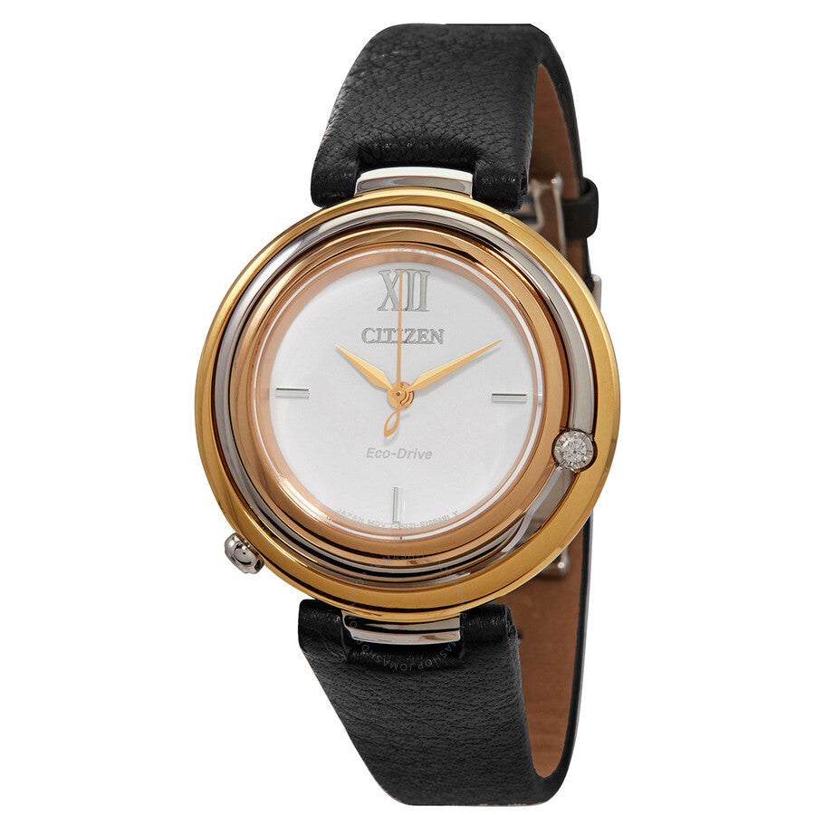 Citizen Diamond White Dial Black Leather Ladies Watch EM0656-15A - Dawson Watches