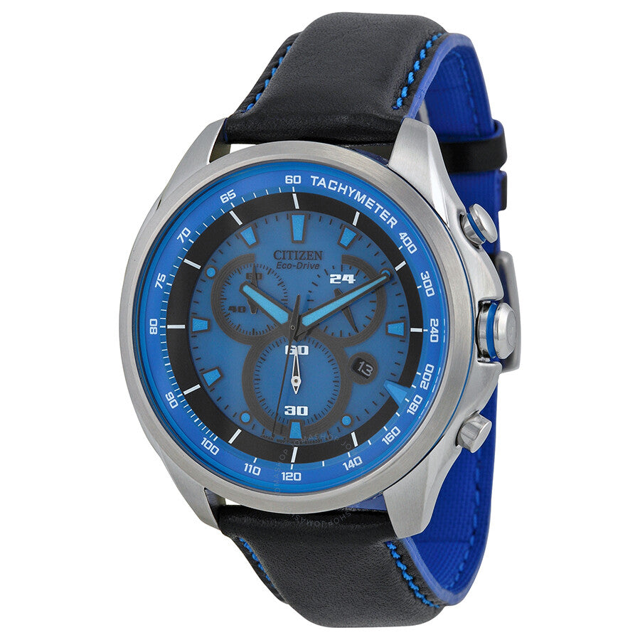 Citizen Drive Blue Dial Chronograph Black Leather Men's Watch AT2180-00L - Dawson Watches