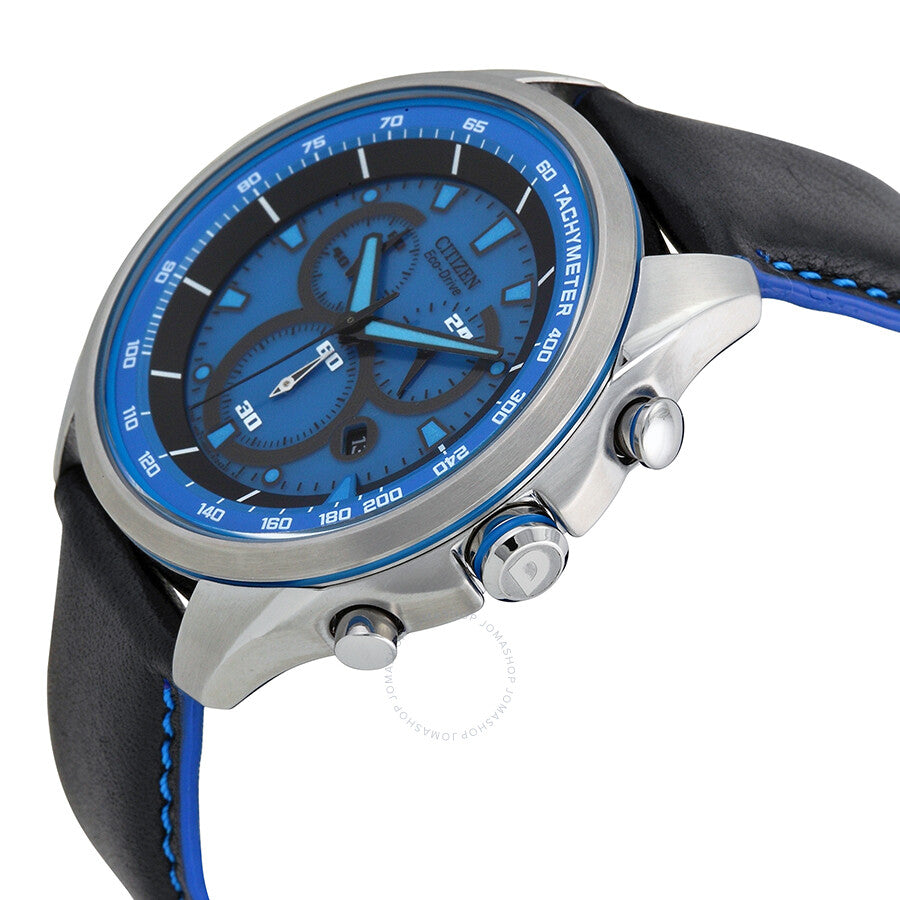 Citizen Drive Blue Dial Chronograph Black Leather Men's Watch AT2180-00L - Dawson Watches #2