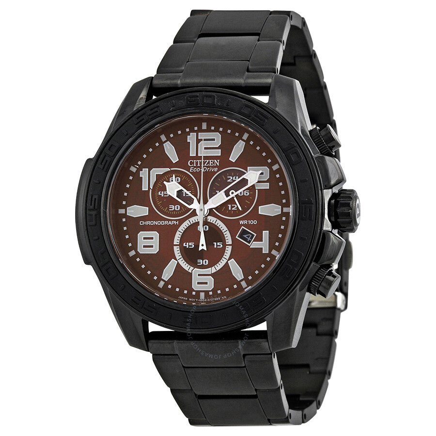 Citizen Drive Brown Dial Chronograph Black IP Stainless Steel Men's Watch AT2275-56X - Dawson Watches