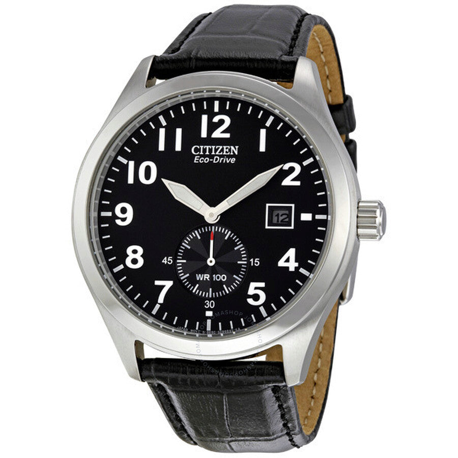 Citizen Eco Drive Black Dial Black Leather Strap Men's Watch BV1060-07E - Dawson Watches
