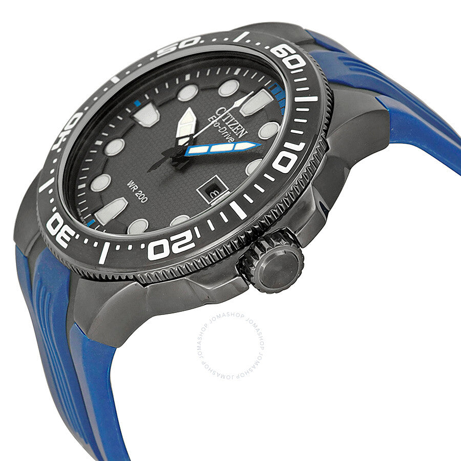 Citizen Eco Drive Black Dial Blue Rubber Men's Watch BN0097-02H - Dawson Watches #2