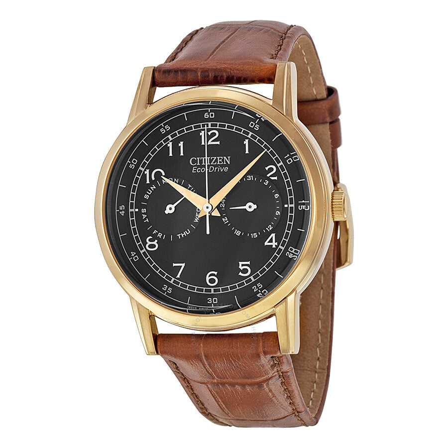 Citizen Eco Drive Black Dial Brown Leather Men's Watch AO9003-08E - Dawson Watches