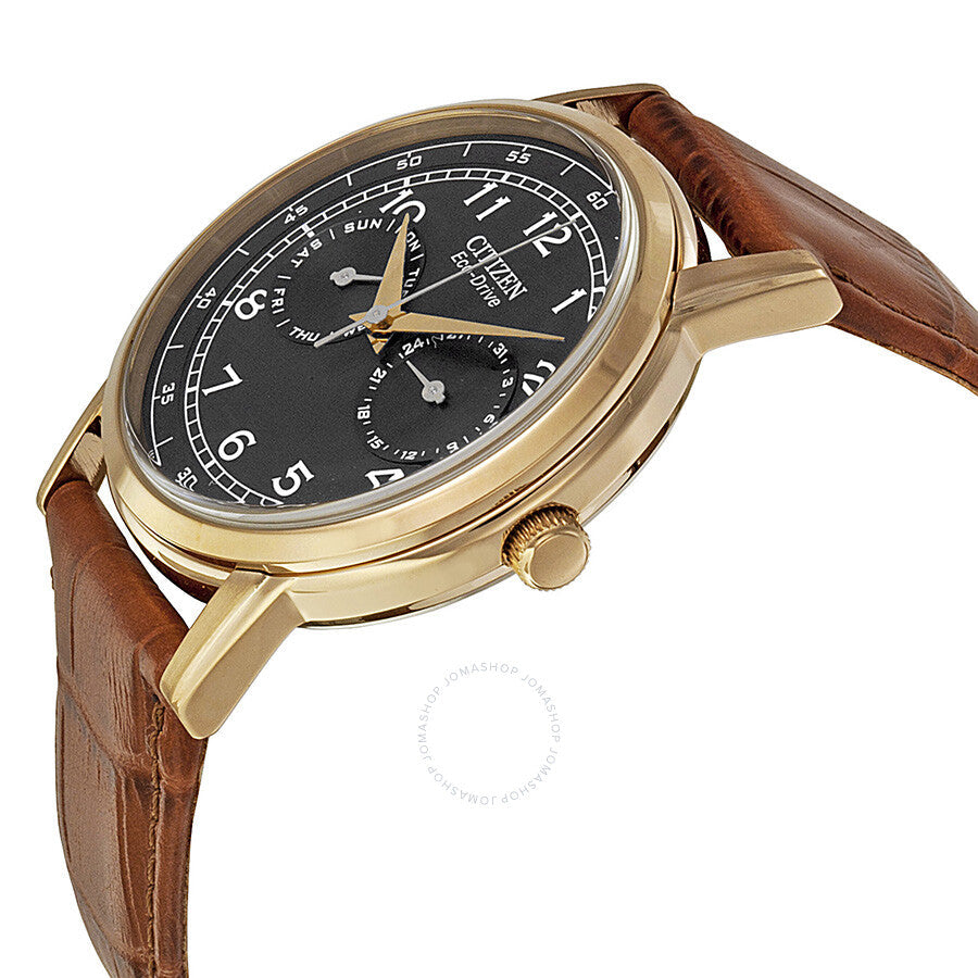 Citizen Eco Drive Black Dial Brown Leather Men's Watch AO9003-08E - Dawson Watches #2