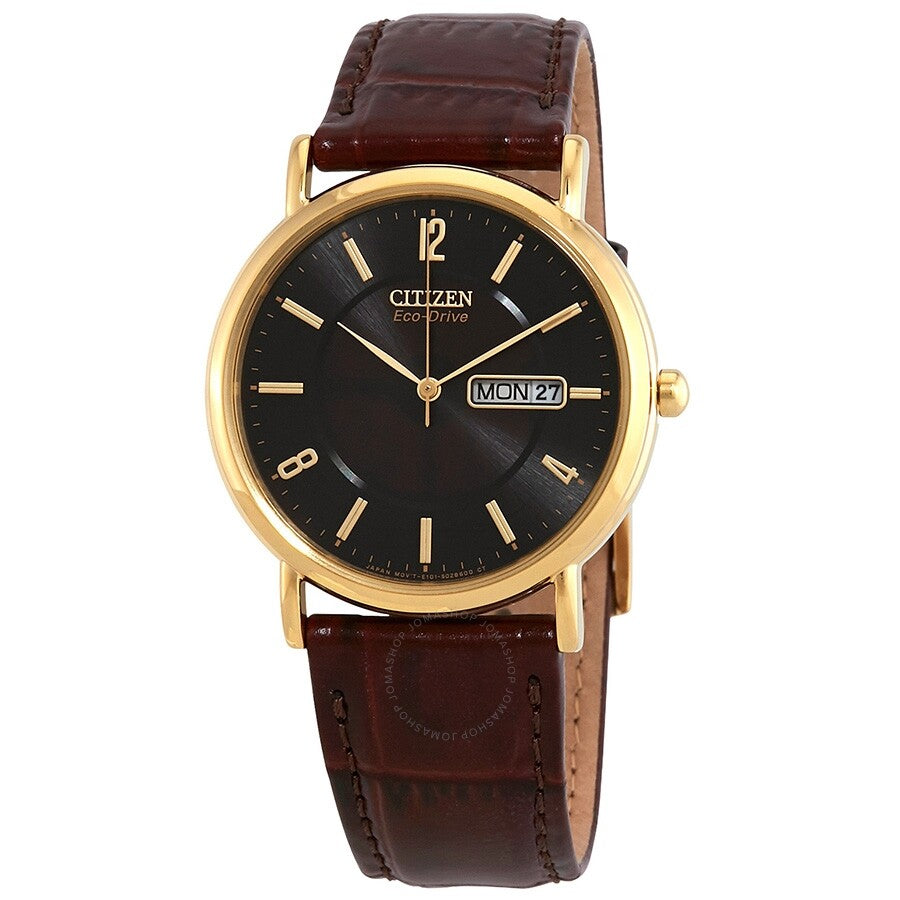 Citizen Eco Drive Black Dial Brown Leather Men's Watch BM8242-08E - Dawson Watches
