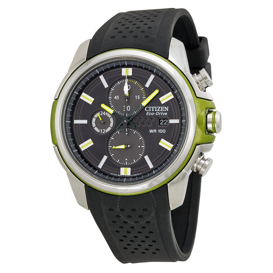 Citizen Eco Drive Black Dial Chronograph Black Rubber Men's Watch CA0427-08E - Dawson Watches
