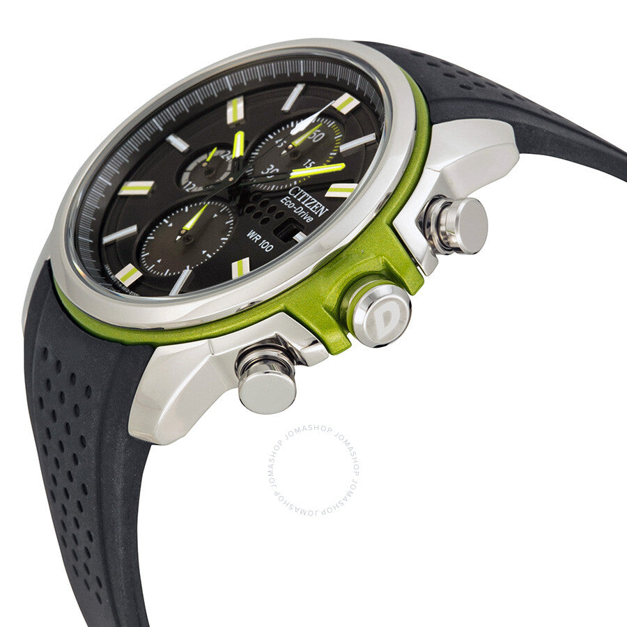 Citizen Eco Drive Black Dial Chronograph Black Rubber Men's Watch CA0427-08E - Dawson Watches #2