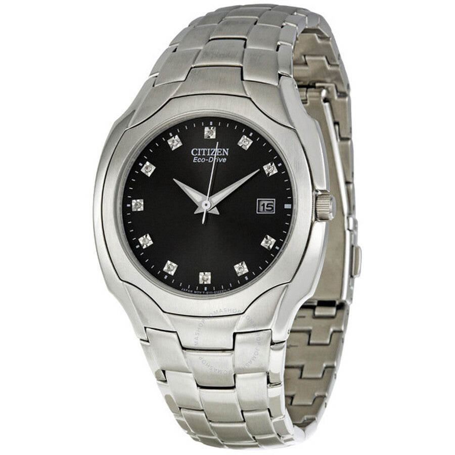 Citizen Eco Drive Black Diamond Dial Stainless Steel Men's Watch BM6010-55G - Dawson Watches