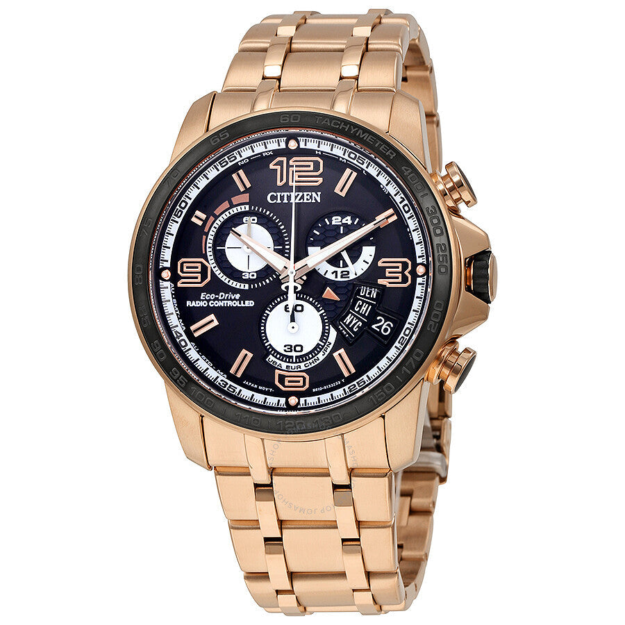 Citizen Eco Drive Chrono Time A-T Black Dial Gold-tone Men's Watch BY0108-50E - Dawson Watches