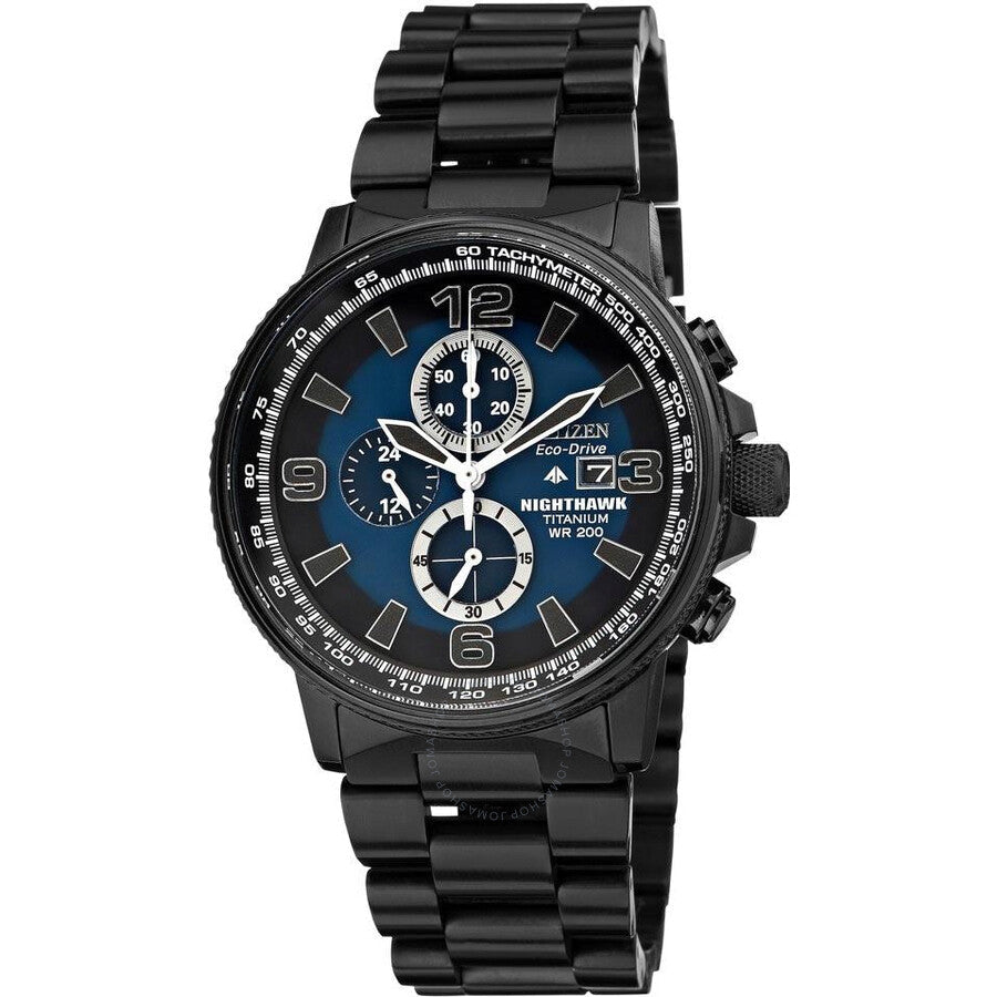 Citizen Eco Drive Nighthawk Blue Dial Black IP Titanium Men's Watch CA0505-57L - Dawson Watches