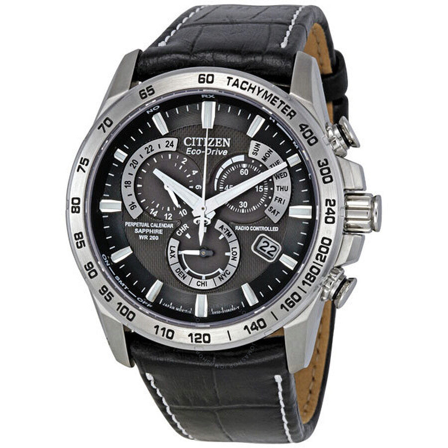 Citizen Eco Drive Chronograph Perpetual Calendar Black Dial Men's Watch AT4000-02E - Dawson Watches