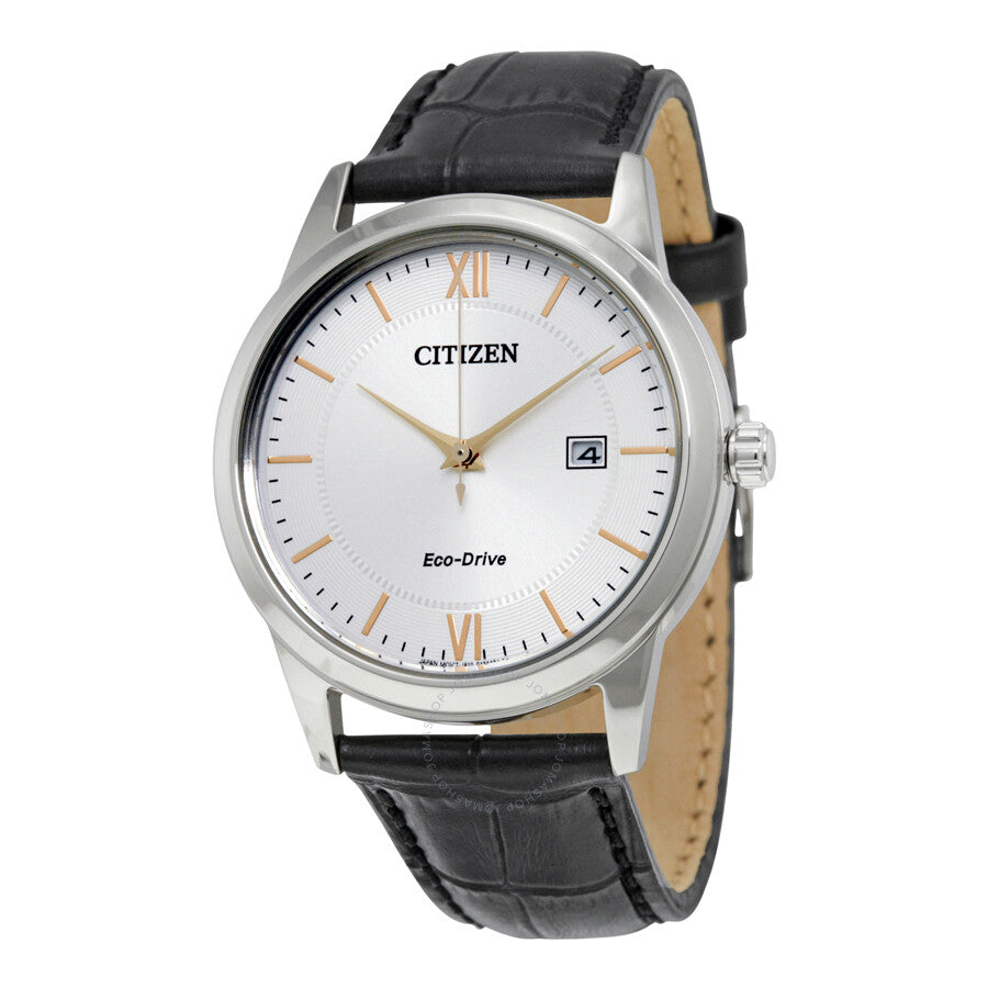 Citizen Eco-Drive Silver Dial Black Leather Men's Watch AW1236-03A - Dawson Watches